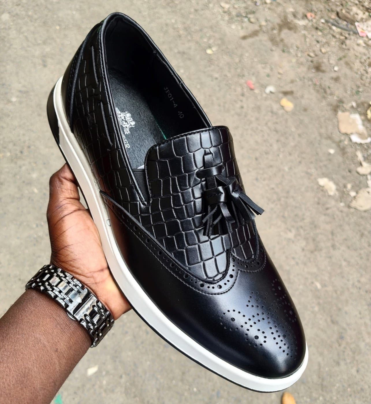 Jet Black loafer shoe for men — Black Brogue Loafer