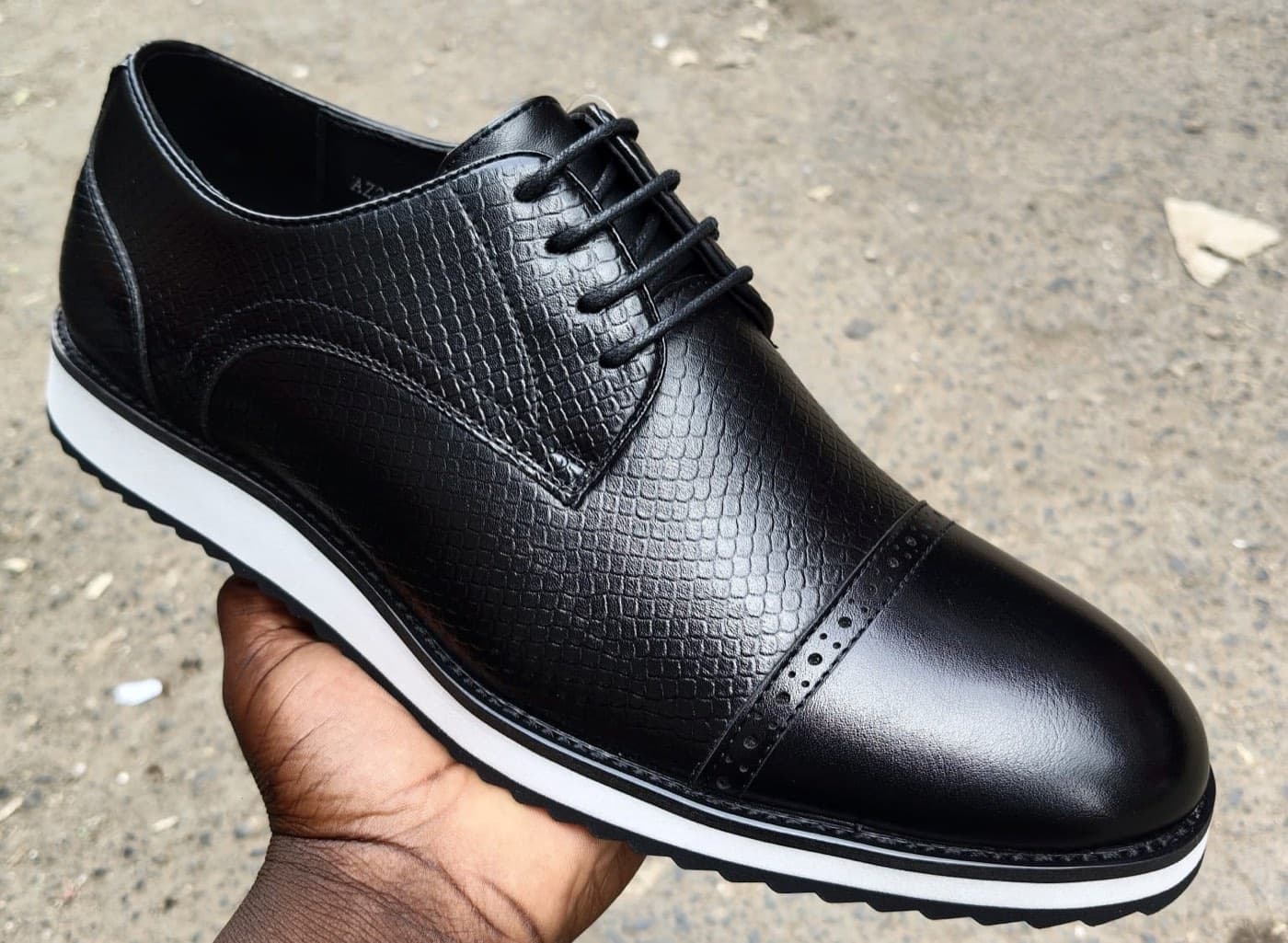 Black / White Sole derbie shoe for men — Black Cap-Toe Derby