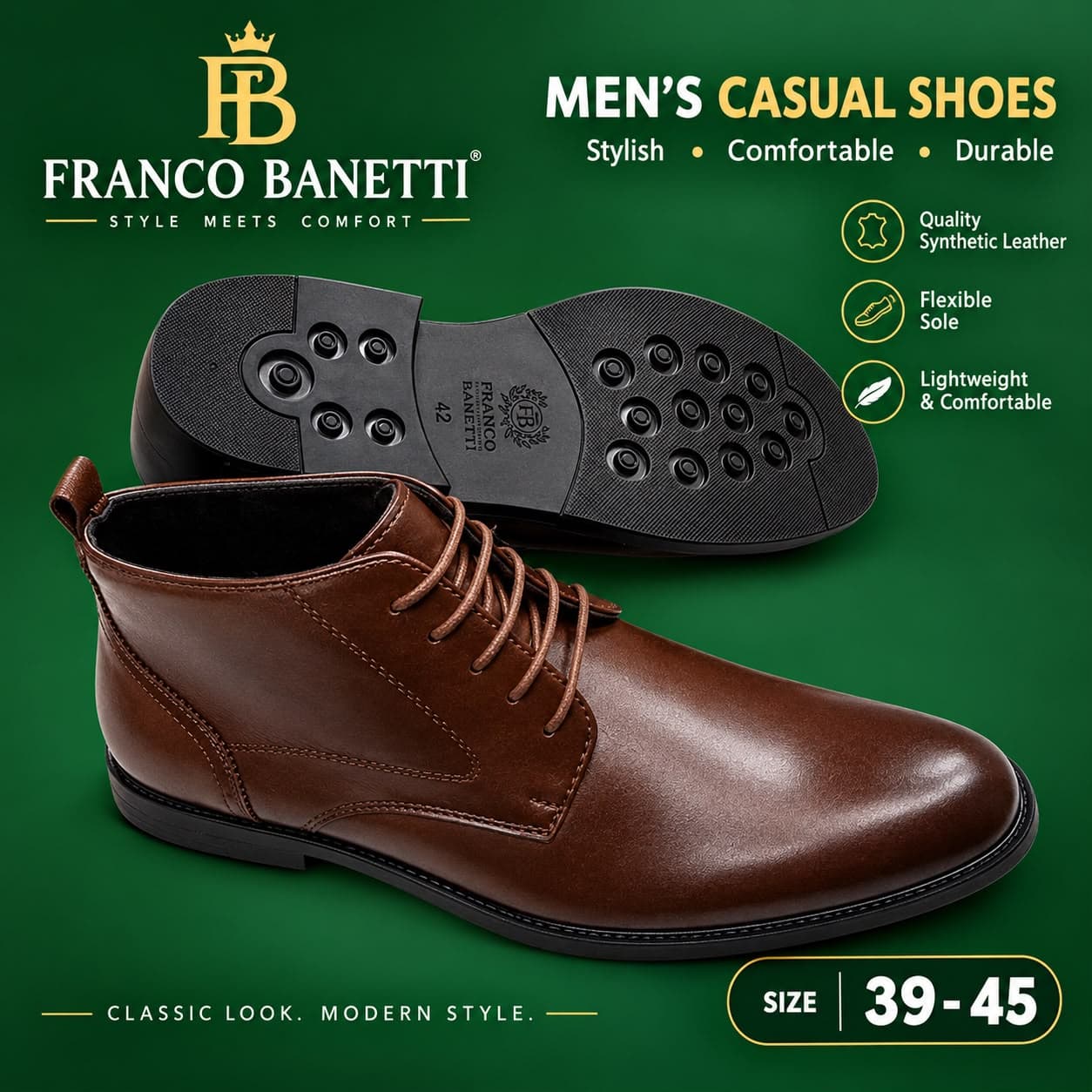 Coffee Brown oxford shoe for men — Men's Chukka Frano Banetti Boots